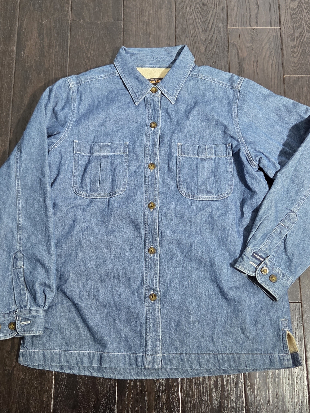 Woolrich Denim Shajacket Medium Women’s Fleece Lined Chore Barn Coat Shacket